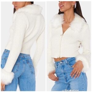 Show Me Your MuMu Zermatt Zip Up White Pebble Knit with Faux Fur New with Tags!